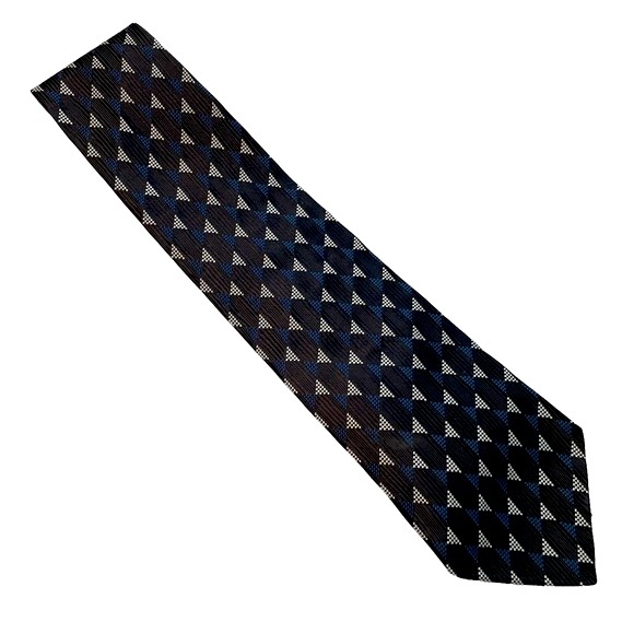 Peterborough Row for BLOOMINGDALES 100% Silk Tie Navy Geometric Print - Picture 2 of 7